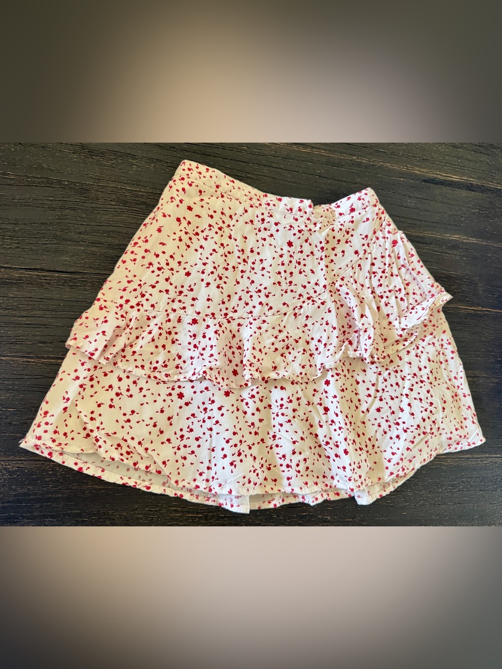 Anna White Skirt with Red Floral Print and Ruffle Tier